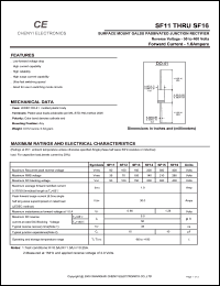 SF16 datasheet: Surface mount galss passivated junction rectifier. Max recurrent peak reverse voltage Vrrm = 400 V. Max average forward rectified current I(av) = 1.0 A SF16