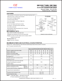 SR1545 datasheet: Schottky barrier rectifier. Common cathode.  Max repetitive peak reverse voltage 45 V. Max average forward rectified current 15.0 A. SR1545