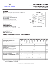 SR1630A datasheet: Schottky barrier rectifier. Common anode.  Max repetitive peak reverse voltage 30 V. Max average forward rectified current 16.0 A. SR1630A