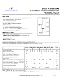 SR320 datasheet: Surface mount schottky barrier rectifier. Max repetitive peak reverse voltage 20 V. Max average forward rectified current 3.0 A. SR320