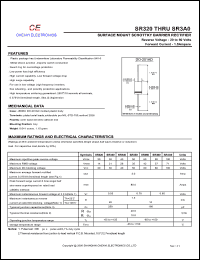 SR340 datasheet: Surface mount schottky barrier rectifier. Max repetitive peak reverse voltage 40 V. Max average forward rectified current 3.0 A. SR340