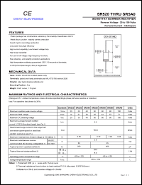 SR540 datasheet: Schottky barrier rectifier. Max repetitive peak reverse voltage 40 V. Max average forward rectified current 5.0 A. SR540
