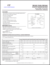 SR1040A datasheet: Schottky barrier rectifier. Common anode. Max repetitive peak reverse voltage 40 V. Max average forward rectified current 10.0 A. SR1040A