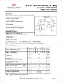 SR750 datasheet: Schottky barrier rectifier. Max repetitive peak reverse voltage 50 V. Max average forward rectified current 7.5 A. SR750