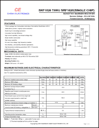 SRF1050 datasheet: Schottky barrier rectifier (single chip). Max repetitive peak reverse voltage 50 V. Max average forward rectified current 10.0 A. SRF1050