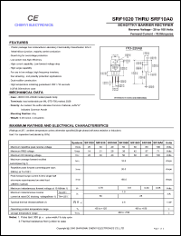 SRF1050A datasheet: Schottky barrier rectifier. Common anode. Max repetitive peak reverse voltage 50 V. Max average forward rectified current 10.0 A. SRF1050A