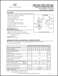 SRF1545 datasheet: Schottky barrier rectifier. Common cathode. Max repetitive peak reverse voltage 45 V. Max average forward rectified current 15.0 A. SRF1545
