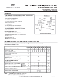 SRF750 datasheet: Schottky barrier rectifier (single chip). Max repetitive peak reverse voltage 50 V. Max average forward rectified current 7.5 A. SRF750