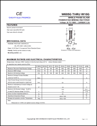 W01G datasheet: Single phase glass passivated bridge rectifier. Max recurrent peak reverse voltage 100 V. Max average forward rectified current 1.5 A. W01G