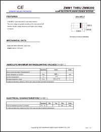 ZMM3.0 datasheet: 0.5W silicon planar zener diode. Zener voltage Vznom = 3.0 V. Izt = 5 mA. ZMM3.0