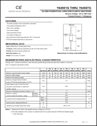 1N4007G datasheet: Glass passivated junction plastic rectifier. Max recurrent peak reverse voltage 1000 V. Max average forward rectified current 1.0 A. 1N4007G