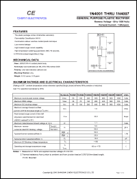 1N4005 datasheet: General purpose plastic rectifier. Max recurrent peak reverse voltage 600 V. Max average forward rectified current 1.0 A. 1N4005