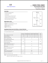 1N4934 datasheet: Fast recovery rectifier. Max recurrent peak reverse voltage 100 V. Max average forward rectified current 1.0 A. 1N4934