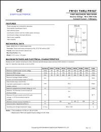 FR102 datasheet: Fast recovery rectifier. Max repetitive peak reverse voltage 100 V. Max average forward rectified current 1.0 A. FR102