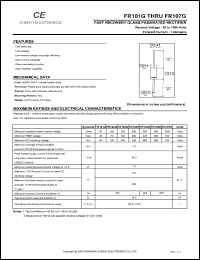 FR104G datasheet: Fast recovery glass passivated rectifier. Max repetitive peak reverse voltage 400 V. Max average forward rectified current 1.0 A. FR104G