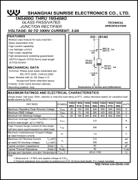 1N5400G datasheet: Glass passivated junction rerctifier. Max repetitive peak reverse voltage 50 V. Max average forward rectified current 3.0 A. 1N5400G