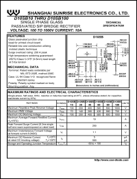 D10SB40 datasheet: Single phase glass passivated SIP bridge rectifier. Max repetitive peak reverse voltage 400 V. Max average forward rectified current 10 A. D10SB40