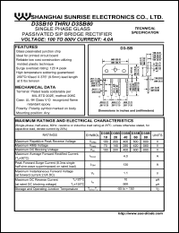 D3SB80 datasheet: Single phase glass passivated SIP bridge rectifier. Max repetitive peak reverse voltage 800 V. Max average forward rectified current 4.0 A. D3SB80
