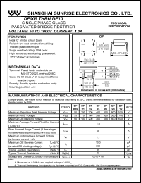 DF01 datasheet: Single phase glass passivated bridge rectifier. Max repetitive peak reverse voltage 100 V. Max average forward rectified current 1.0 A. DF01