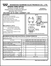 DF06S datasheet: Single phase glass passivated surface mount bridge rectifier. Max repetitive peak reverse voltage 600 V. Max average forward rectified current 1.0 A. DF06S