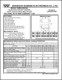 ES1G datasheet: Surface mount super fast switching rectifier. Max repetitive peak reverse voltage 400 V. Max average forward rectified current 1.0 A. ES1G