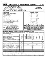 ES2C datasheet: Surface mount super fast switching rectifier. Max repetitive peak reverse voltage 150 V. Max average forward rectified current 2.0 A. ES2C