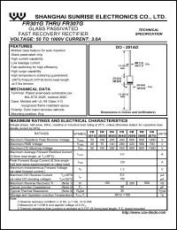 FR304G datasheet: Glass passivated fast recovery rectifier. Max repetitive peak reverse voltage 400 V. Max average forward rectified current 3.0 A. FR304G