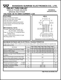 KBL402 datasheet: Single phase silicon bridge rectifier. Max repetitive peak reverse voltage 100 V. Max average forward rectified current 4.0 A. KBL402