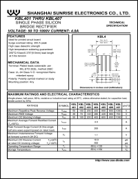 KBL404 datasheet: Single phase silicon bridge rectifier. Max repetitive peak reverse voltage 400 V. Max average forward rectified current 4.0 A. KBL404