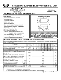 M1 datasheet: Surface mount rectifier. Max repetitive peak reverse voltage 50 V. Max average forward rectified current 1.0 A. M1