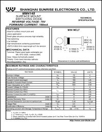 MM4148 datasheet: Surface mount switching diode. Reverse voltage 75 V. Forward current 150 mA. MM4148