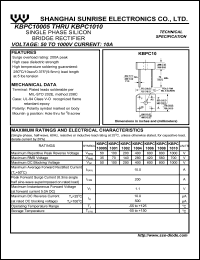 KBPC1002 datasheet: Single phase silicon bridge rectifier. Max repetitive peak reverse voltage 200 V. Max average forward rectified current 10.0 A. KBPC1002