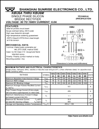 KBU6B datasheet: Single phase silicon bridge rectifier. Max repetitive peak reverse voltage 100 V. Max average forward rectified current 6.0 A. KBU6B