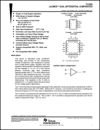 TLC352CPWR datasheet:  DUAL, LOW VOLTAGE, LINCMOS(TM) DIFFERENTIAL COMPARATOR TLC352CPWR