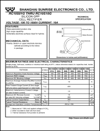 RC10S01G datasheet: Silicon GPP cell rectifier. Max repetitive peak reverse voltage 100 V. Max average forward current 10 A. RC10S01G