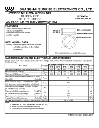 RC30S06G datasheet: Silicon GPP cell rectifier. Max repetitive peak reverse voltage 600 V. Max average forward current 30 A. RC30S06G