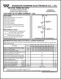 RL155G datasheet: Glass passivated junction rectifier. Max repetitive peak reverse voltage 600 V. Max average forward current 1.5 A. RL155G