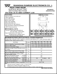 RS2D datasheet: Surface mount fast switching rectifier. Max repetitive peak reverse voltage 200 V. Max average forward current 2.0 A. RS2D