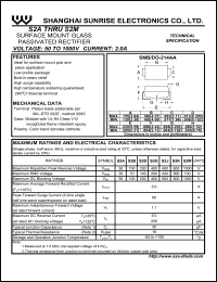 S2A datasheet: Surface mount glass passivated rectifier. Max repetitive peak reverse voltage 50 V. Max average forward rectified current 2.0 A. S2A