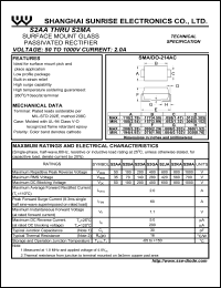 S2KA datasheet: Surface mount glass passivated rectifier. Max repetitive peak reverse voltage 800 V. Max average forward rectified current 2.0 A. S2KA