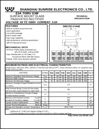 S3B datasheet: Surface mount glass passivated rectifier. Max repetitive peak reverse voltage 100 V. Max average forward rectified current 3.0 A. S3B