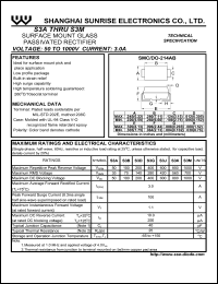 S3D datasheet: Surface mount glass passivated rectifier. Max repetitive peak reverse voltage 200 V. Max average forward rectified current 3.0 A. S3D