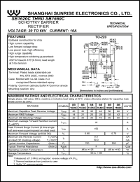 SB1620C datasheet: Schottky barrier rectifier. Max repetitive peak reverse voltage 20 V. Max average forward rectified current 16 A. SB1620C