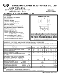 SK13 datasheet: Surface mount schottky barrier rectifier. Max repetitive peak reverse voltage 30 V. Max average forward rectified current 1.0 A SK13