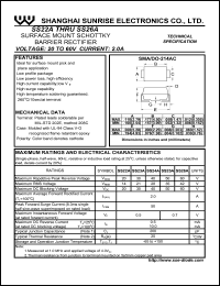 SS23A datasheet: Surface mount schottky barrier rectifier. Max repetitive peak reverse voltage 30 V. Max average forward rectified current 2.0 A SS23A