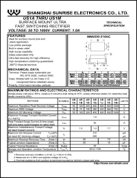 US1D datasheet: Surface mount ultra fast switching rectifier. Max repetitive peak reverse voltage 200 V. Max average forward rectified current 1.0 A US1D