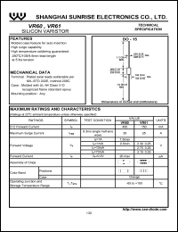 VR60 datasheet: Silicon varistor. DC forward current If = 400 mA. VR60