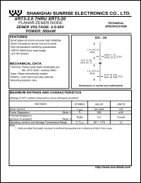 XR73-2.0 datasheet: Planar zener diode. Zener voltage Vz = 1.88-2.20 V. Zener current Iz = 20 mA. Power dissipation Pt = 500 mW. XR73-2.0