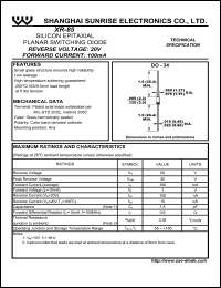 XR-85 datasheet: Silicon epitaxial planar switching diode. Reverse voltage 20 V. Forward current 100 mA. XR-85