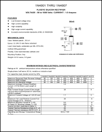 1N4001 datasheet: 50 V, 1 A, plastic silicon rectifier 1N4001